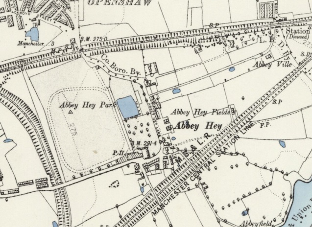 Manchester - Abbey Hey Park : Map credit Old-Maps.co.uk historic maps